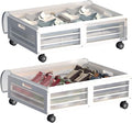 Under Bed Storage Containers with Wheels, Larger Bamboo Wood Under Furniture Storage Containers with Dust Bags，Rolling for Shoes Clothes