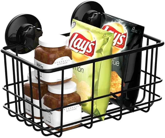 SANNO Suction Cup Shower Caddy Basket for Shampoo Combo Organizer Bathroom Basket Stainless Steel Holder for Bathroom Storage, Black