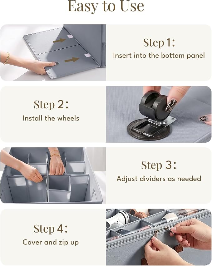 Shoe Organizer for Closet with Wheels - 2 Pack Shoe Storage Box Bin Cubes | Detachable Wheels | Fits 32 Pairs | Adjustable Dividers | Side Pockets | Clear Cover | Foldable | Stackable | Label Holder