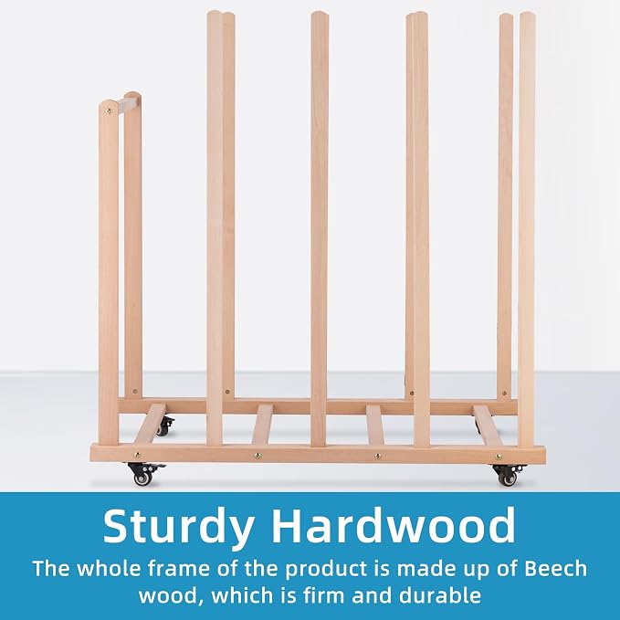 Extra Large Art Canvas Storage Rack, Art Drying Rack with Handle and Wheels | Wooden Canvas Boards Rack for Drawing Boards, Panels, Artwork in Art Studio/Gallery