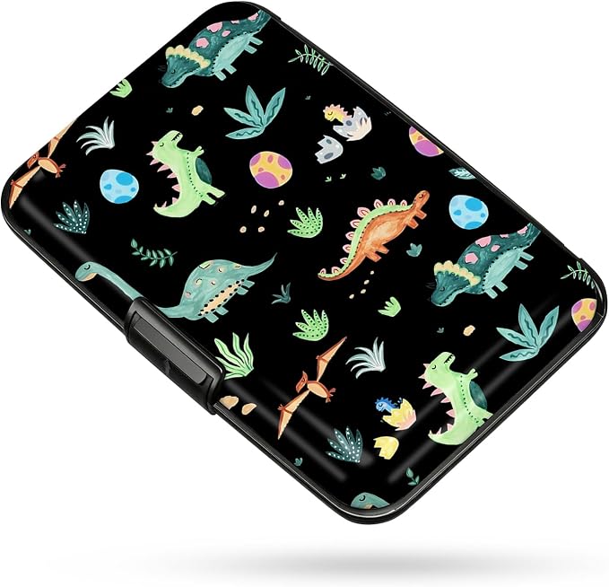 Credit Card Holder RFID Aluminum card case Dinosaurs mini Wallet Women Men | ABS Business ID Case,Hard Case Large Capacity 6 Slots, Waterproof Durable ，Secure Closure Slim Small Credit Card Protector