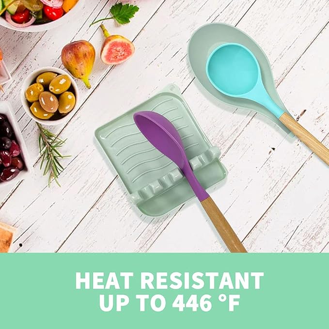 2 Pack Multiple Utensil Spoon Rest with Drip Pad Non-Slip Heat Resistant Kitchen and Grill Spoon Holder for Spatula, Ladle, Tongs, Kitchen Gadgets, and Cooking Accessories (Light Green)