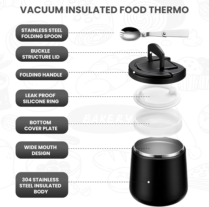 Itslife 20oz Vacuum Insulated Soup Thermo for Hot Food, Kids Lunch Container with Leakproof Buckle Lid, Wide Mouth Stainless Steel Food Jar with Spoon