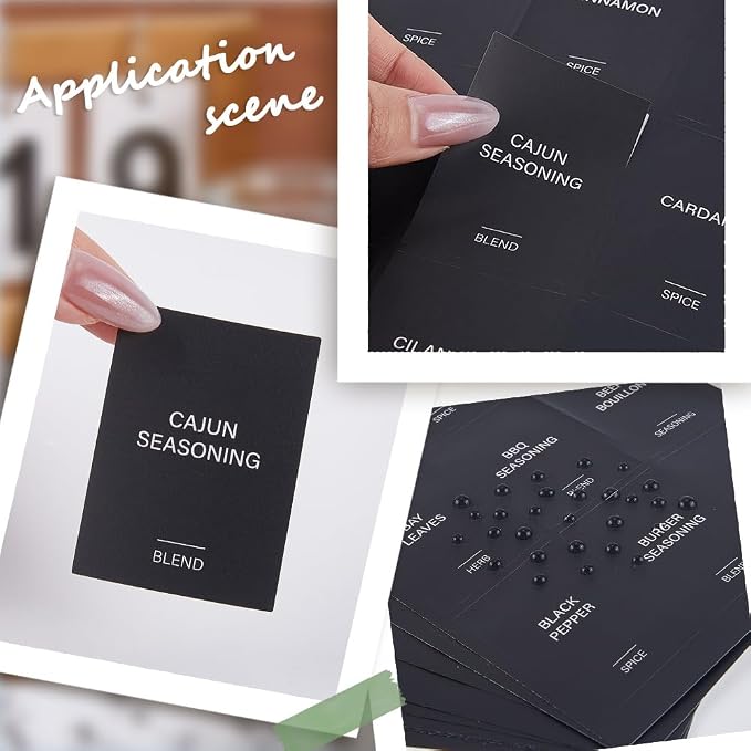 480Pcs 5 Sets 2 x 1.5In Black Spice Jars Labels Stickers Preprinted Waterproof Spice Bottle Stickers Rectangle Oil Resistant Labels for Kitchen Pantry Home Laundry Bathroom Organization