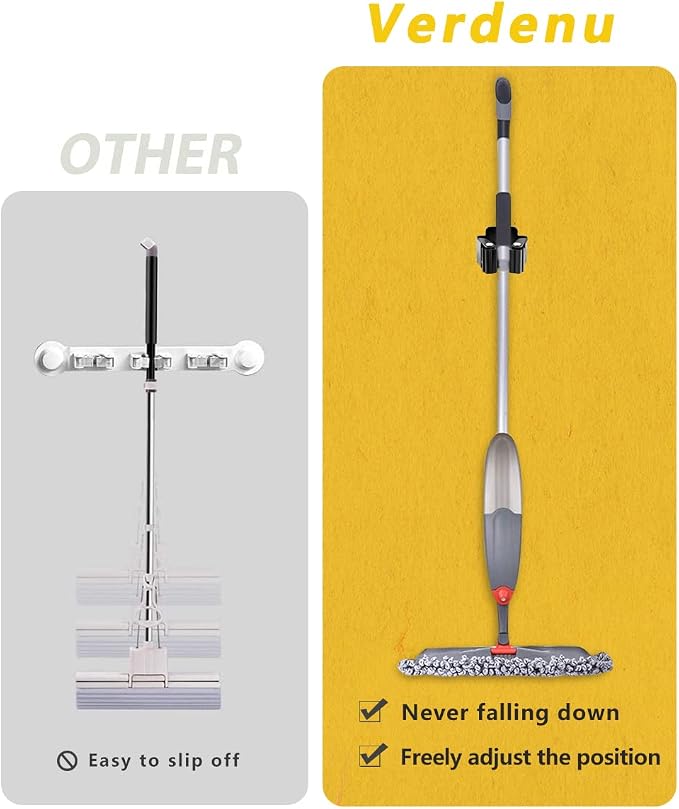 Verdenu 25 Pack Broom Holder Wall Mount, Mop and Broom Holder Wall Mount, Stainless Steel Command Mop Holder with Screws, Garden Tool Storage Organizer for Kitchen, Home, Bathroom, Garage, Black