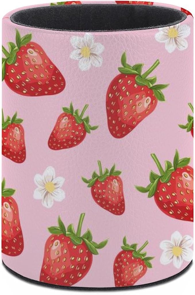 Strawberry Pen Holder Pencil Cup for Desk Organizer | Cute Makeup Brush Holder PU Multifunctional Office Suppliesfor Decor Home Classroom School