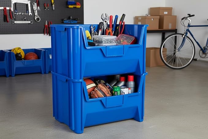 Hudson Exchange 20" x 15" x 12.5" (1 Pack) Plastic Giant Stackable Hopper Bin Container, Blue