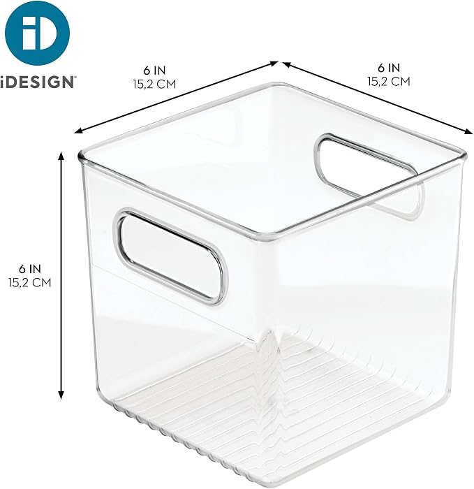 iDesign Storage Bin with Handles, Cube Organizer, Set of 4, Clear | For Pantry, Made in USA