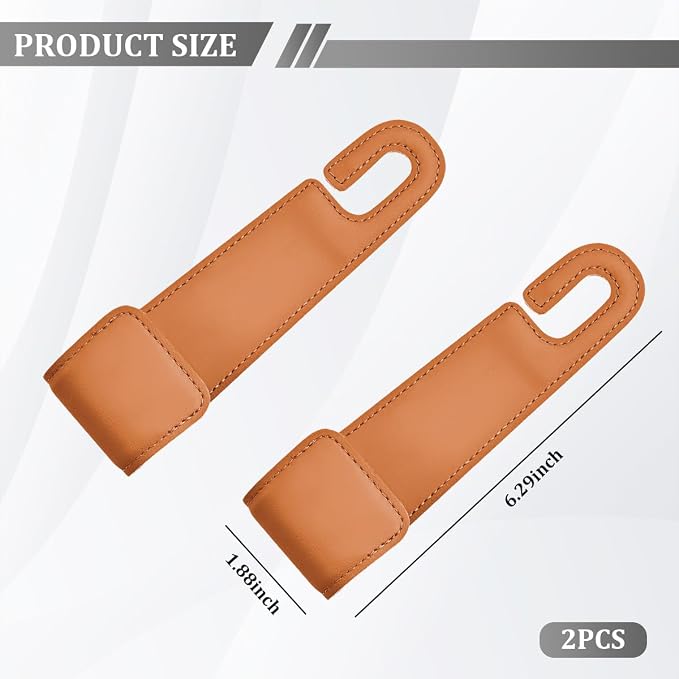 Osilly 2PCS Car Seat Headrest Hook, Leather Stylish Vehicle Backseat Hanger Organizer for Purse Handbag Umbrella, Automotive Seat Back Hanging Storage Holder Hook, Universal for Vehicles (Orange)