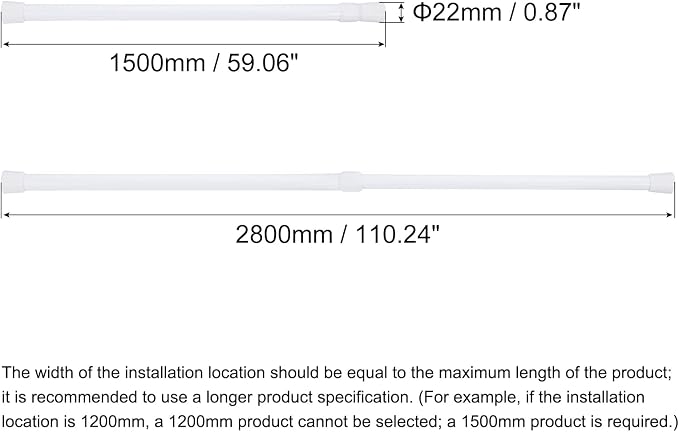 uxcell Tension Curtain Rod, Adjustable 59 to 110 inches, 0.79" Dia White Spring Tension Rod No Drilling Expandable Tension Rod for Doorway, Kitchen