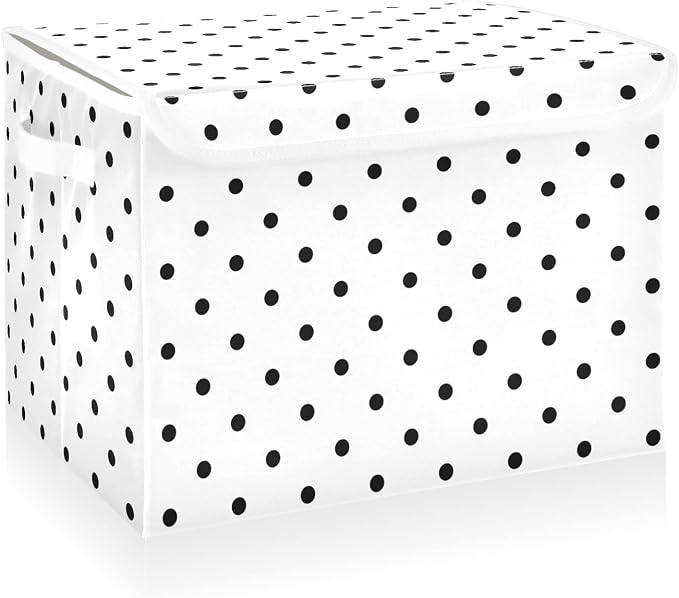 CaTaKu Large Fabric Storage Bins With Lids, White Polka Dot Storage Boxes With Handles for Organizing Clothes, Collapsible Storage Cube Bins Baskets for Shelves