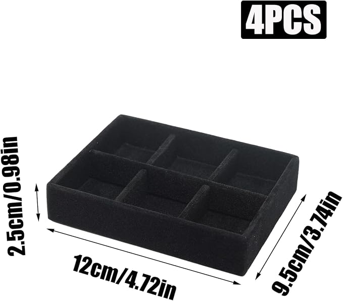 Small Jewelry Tray Set 4 Pcs Black Velvet Stackable Jewelry Organizer Tray Mini Jewelry Drawer Organizer for Necklace Ring Earrings Jewelry (4 Styles)