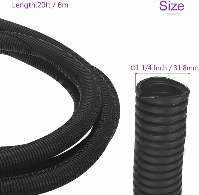 DMiotech 20ft Wire Loom Split Tubing 1 1/4 Inch(31.8mm) ID, Cord Protectors from Pet Flexible Conduit Cable Management for Office Home Garden, Black