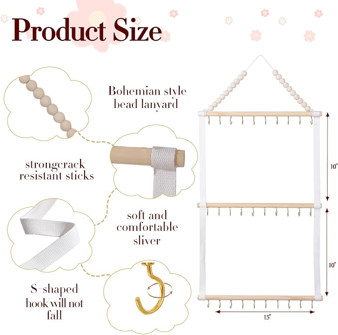 YOcity Headband Holder Organizer for Girls Baby Hair Accessories Organizer Hair Bow, Clip, Hair Tie,Headbands Storage Hanging Decor for Nursery Toddler Girls Room (White)