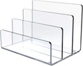 Jucoan Clear Acrylic File Holder, 3 Sections Vertical Desktop Organizer, 9 x 6.5 x 6.5 Inch Office File Sorter Stand Rack for Documents Letter Book
