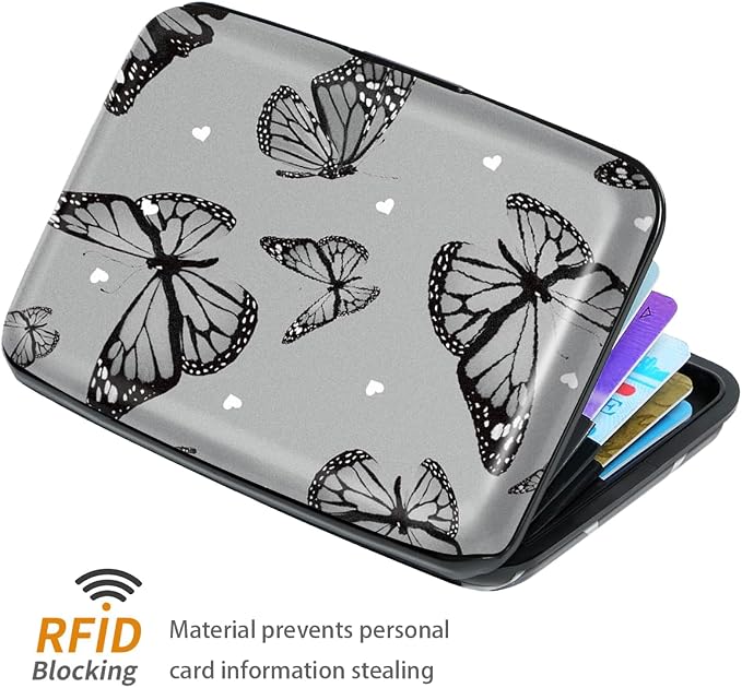 Coco Rossi Credit Card Holder RFID Aluminum Small Mini Wallet Women | Metal Wallet, Business Cards Holder, ID Case, Slim Sleeves, Womens Girls Gift, Carry Wallets for Travel, Black Butterfly