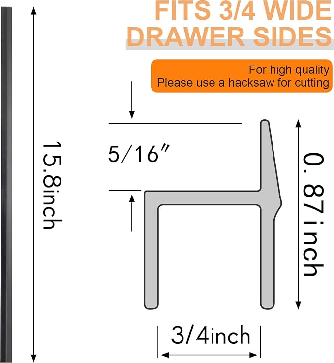 Leinuosen 6 Pcs File Cabinet Rails PVC Hanging Black Document Cabinet Rails for Drawer Sides Letter Size Office File Drawer Holder Organizer Storage, 15.8 Inches Long(3/4 Inch Wide)