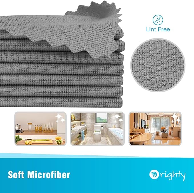 Orighty Grey Microfiber Cleaning Cloth, 24 Pack Highly Absorbent Cleaning Rags, Microfiber Towels for Cars, Household Cleaning Supplies, Reusable Lint Free Cloths for House, Kitchen, 12 x12 inch