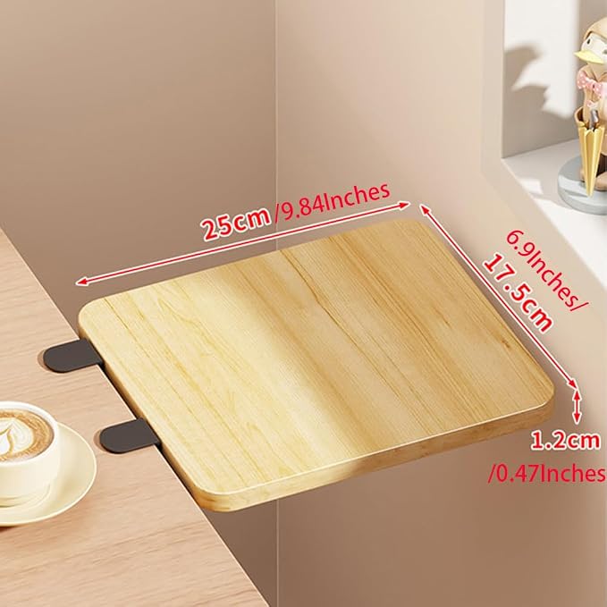 Desk Extender Tray, Punch-Free Clamp on 90° Foldable Keyboard Drawer Tray, Table Mount Armrest Shelf, Computer Elbow Arm Support (Wood Color, 6.9"*9.8"*0.5"/17.5cm*25cm*1.2cm)