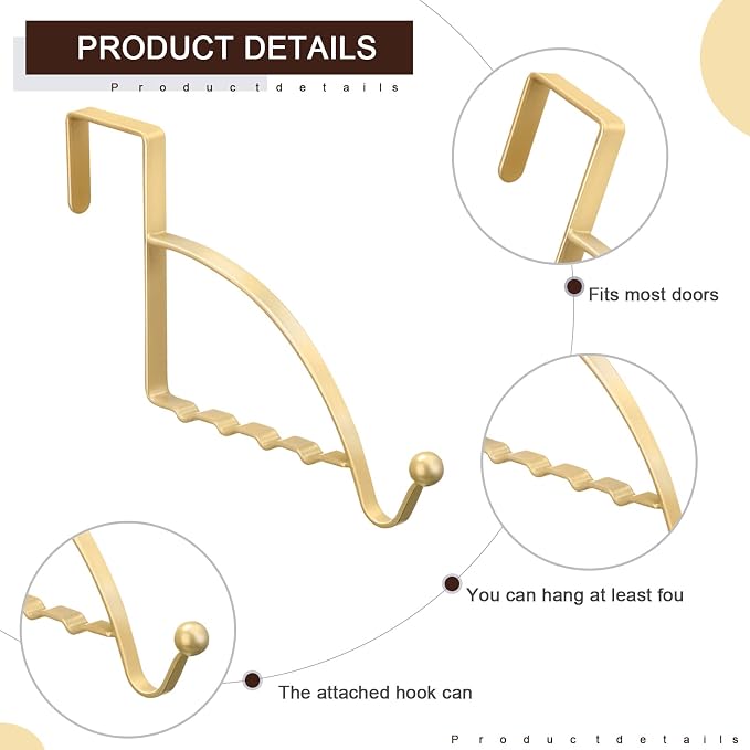 Hotop 4 Pieces Over Door Hooks Hanger Multi Hanging Storage Organizers Valet Hooks for Coats Clothes Hoodies Hats Scarves Purses Keys Bath Towels Robes & More (Champaign Gold)