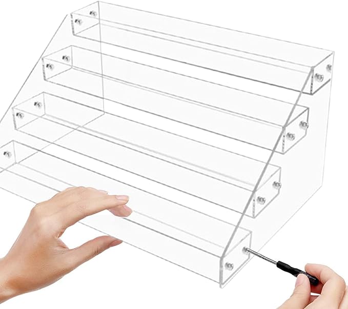12" Acrylic Display Shelf 5 Tier Clear Spice Rack Organizer Stand | Risers Tiered, Countertop Cabinet, Pantry Kitchen, Storage, Lightweight Compact, for Kitchen Organization, Multi Purpose Tool