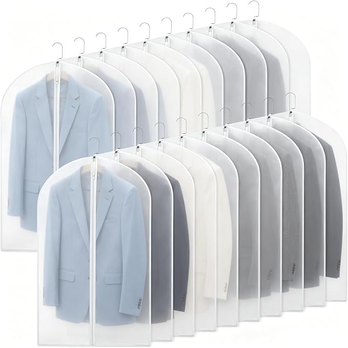20 Pack Translucent Garment Bag,PEVA Hanging Clothes Cover,24"x43" Suit Dress Bag for Closet Storage Travel