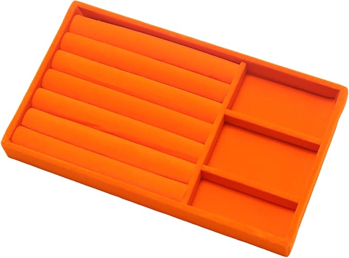 Velvet Jewelry Trays for Drawers, Orange Stackable Jewelry Drawer Organizer Inserts, Ring Earring Necklace Bracelet Holder Organizer Storage Display Tray with Removable Dividers, 2-in-1