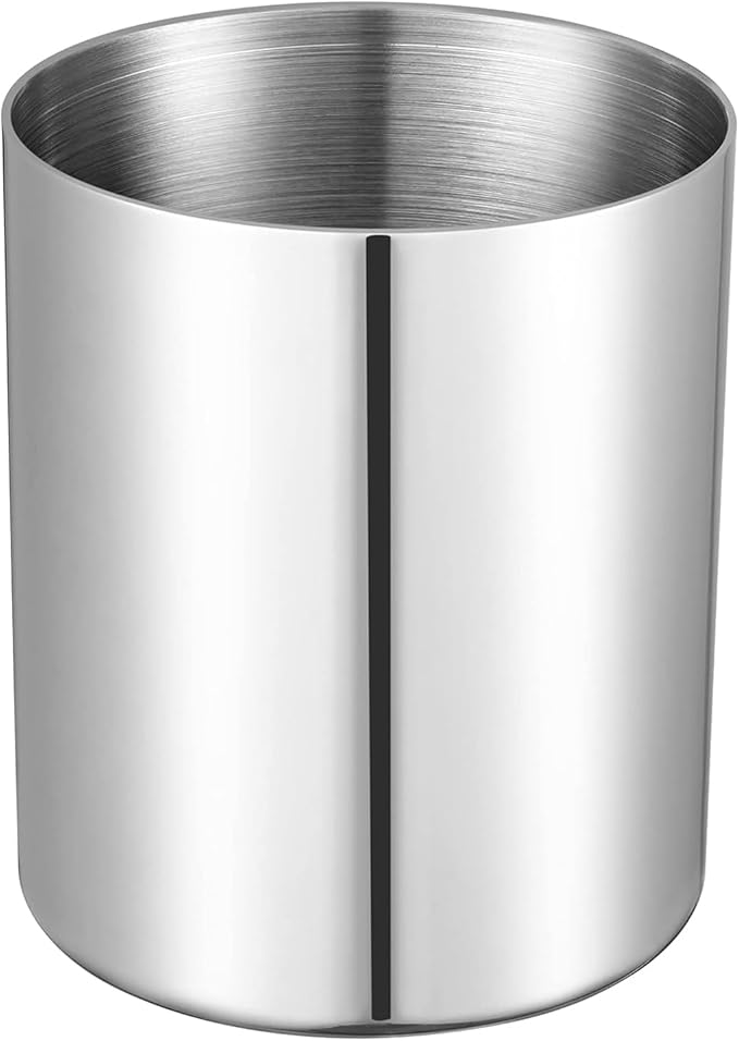 Silver Pen Holder for Desk, SUS304 Stainless Steel Heavy Duty Pen Holder Stand,Cylinder Pencil Holder,Desktop Stationery Organizer