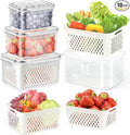 4 Pack Fruit Storage Containers for Fridge Keep Fresh - BPA Free Fresh Food Containers with Removable Colander, Produce Saver Keeper for Berry Lettuce Vegetables, Salad, Dishwasher & Microwave Safe