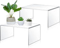 RattanView 2 Pcs 13 Inch Large Acrylic Risers Display Stands 5 mm Thick Acrylic Shelf Riser Showcase for Collectibles Jewelry Cupcakes Food Figures Perfume Cabinet(Clear)