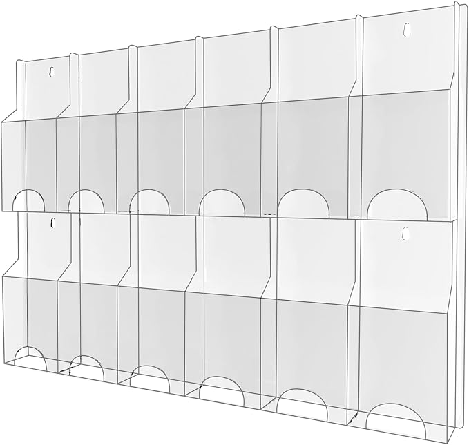 Acrylic Brochure Pamphlet Holder, 12 Pamphlet Holders, Clear Brochure Display Stand Wall Mount, Trifold Flyer Rack, Literature Storage Rack for Home, Offices, Waiting Room