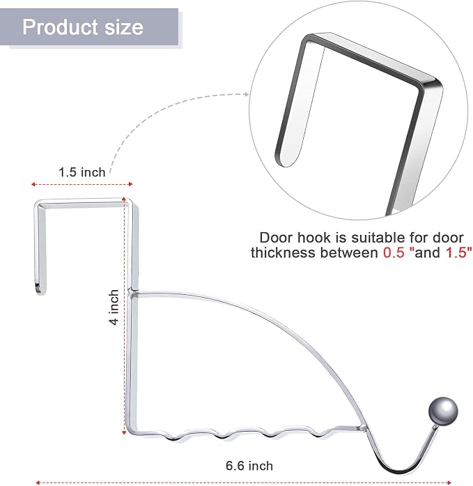 Hotop 4 Pieces Over The Door Hooks Hanger Multi Hanging Storage Organizers Valet Hooks for Coats Clothes Hoodies Hats Scarves Purses Keys Bath Towels Robes and More(Silver)