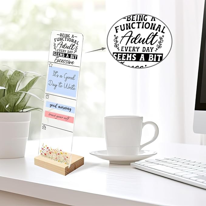 Sticky Note Holder, Sassy Adult Quote Monitor Memo Board, Acrylic Post It Note Holder with Wooden Base, Includes 200 Notes, Desk Organizer