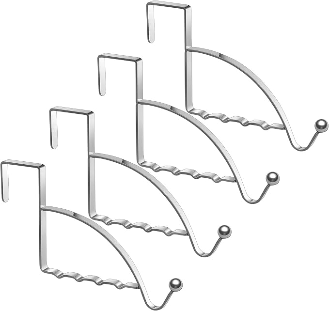 Hotop 4 Pieces Over The Door Hooks Hanger Multi Hanging Storage Organizers Valet Hooks for Coats Clothes Hoodies Hats Scarves Purses Keys Bath Towels Robes and More(Silver)