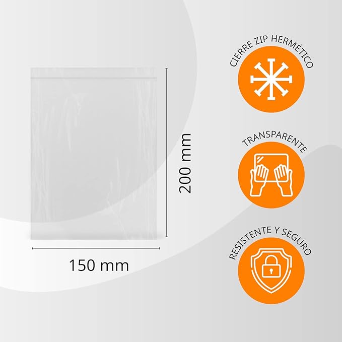 Transparent Plastic Airtight Zipper Bags Ideal for Freezing Food, Document Storage, Reusable and Preserving Bags - Ofitury (300 Bags, 150 x 200 mm)