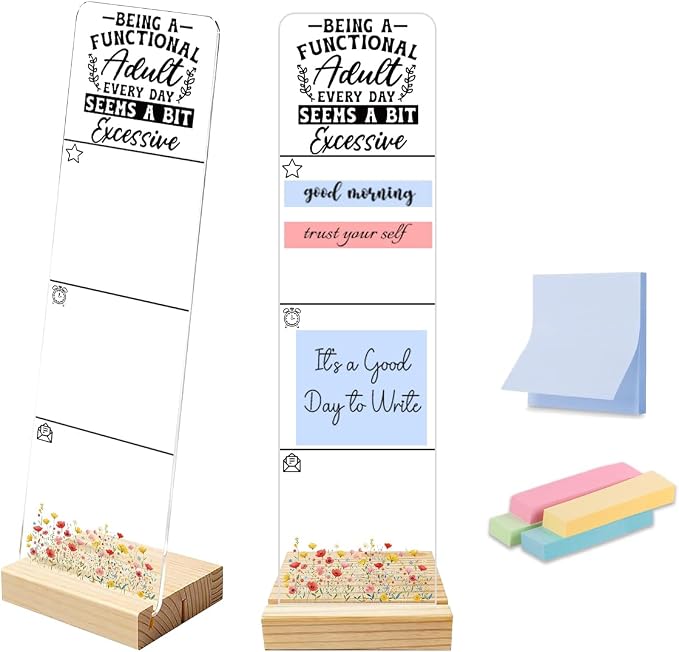 Sticky Note Holder, Sassy Adult Quote Monitor Memo Board, Acrylic Post It Note Holder with Wooden Base, Includes 200 Notes, Desk Organizer