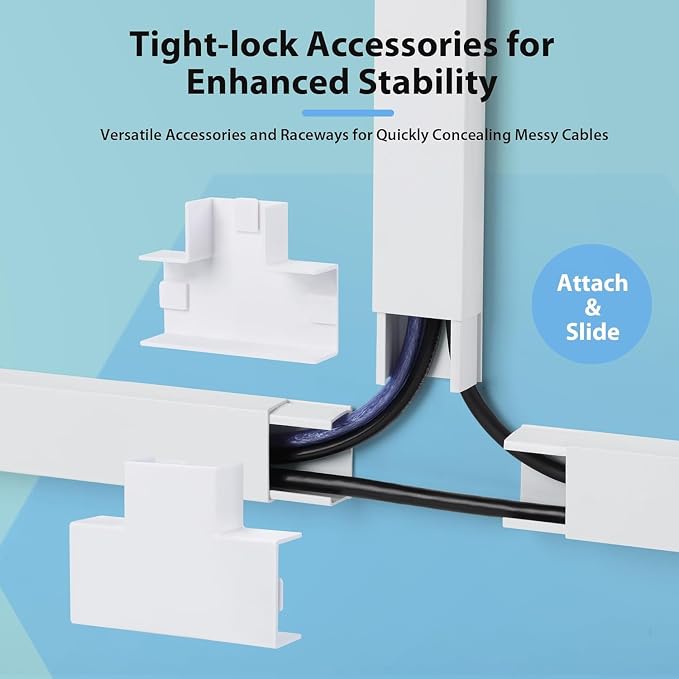 120in Cord Hider Wall, Cable Management Kit to Hide 3-5 Cords, Cord Organizer Wall, TV Cable Hider Wire Hider for Wall Hide Cords Wall Mounted TV, Cable Raceway White 8 x L15in, W1.2in H0.65in