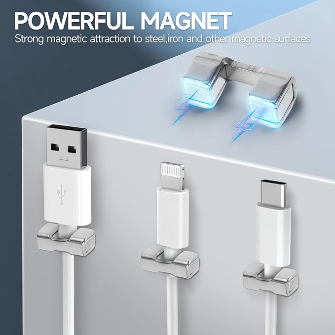 10 Pack Magnetic Cord Organizer Holder, Strong Magnet Cable Clips | Wire Management for Desk, Under Desk, Nightstand, Office, Car, Kitchen, Adjustable
