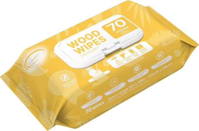 Air Jungles Wood Furniture Cleaner Wipes, XL 8x10 Inch, 70 Count | Clean, Protect, Polish Finished Wood Tables, Chairs, Cabinets, Desks, Door, With Vitamin E Gentle For Skin, Lemon Scent
