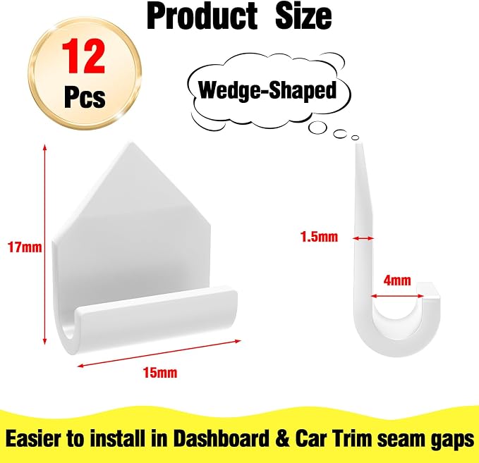12 Pcs Car Trim Cable Clips, Car Cable Management Wire Organizer Cord-W | Neatly Organize Cables for Vehicle Interior, Easy Installation, Ideal for Phone Chargers, Dash Cams and More