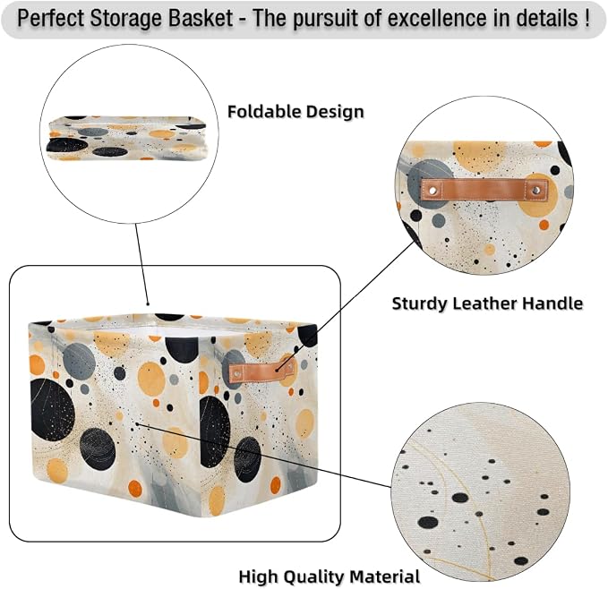 Cube Storage Bins for Shelves, Abstract Colored Dots Collapsible Fabric Toys Storage Basket Box with Handles for Home Office Bedroom Closet