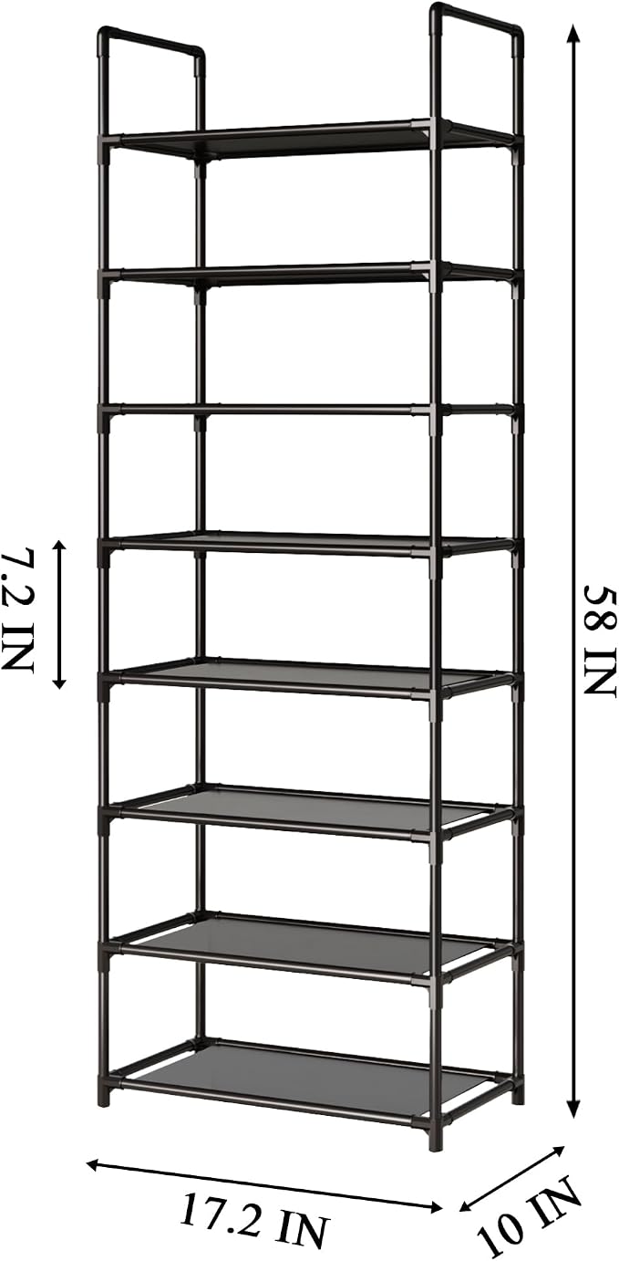 8-Tier Tall Shoe Rack for Closet, Entryway, Adjustable Sturdy Durable Shoe Shelf,Narrow Shoe Stand Organizer (17.2" W×10" D×58" H,White)