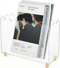 Acrylic Magazine Holder, Clear Acrylic Magazine File Holder, Acrylic Magazine Rack Floor with Curved Edge and Gold Metal Feet, Space Saving Organizer for Books, Magazines, Mail, Documents