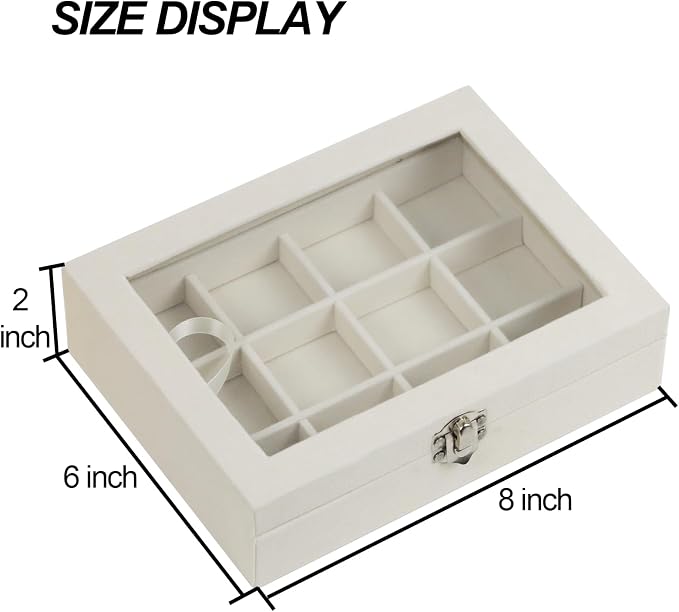 Fordonral Velvet Jewelry Organizer Box, Jewelry Drawer Organizers Trays, Earring Ring Necklace Holder Display Case (Beige, 12 Grid Box)