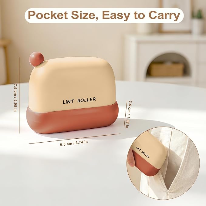 Disposable Mini Lint Roller with 4 Refills, CreamyYellow | Portable, Easy Tear Residue-Free, Pocket-Sized for Travel Clothes, Furniture, Carpets, Pet Hair Remover, Fits in Wallet Bag