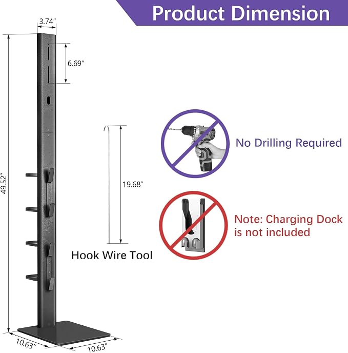XIGOO Dyson Vacuum Stand with 4 Hooks 4 Shelves, Black | Compatible with V15 Detect V11 V10 V8 V7 V6 Cordless Vacuum Cleaners & Accessories, Stable Metal Bracket Organizer Rack