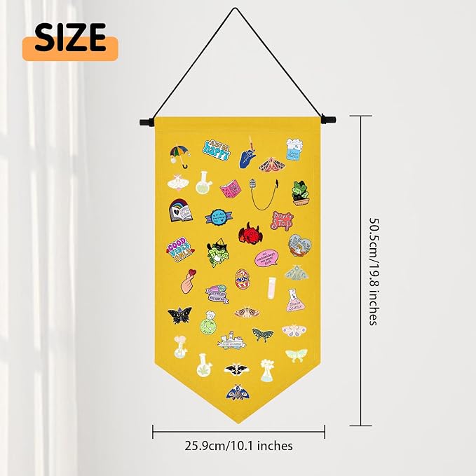 Winmany Wall Hanging Brooch Jewelry Storage Case Canvas Display Stand Enamel Pin Display Banner Holder Earrings Necklace Glitter Pin Collection Organizer (Yellow)