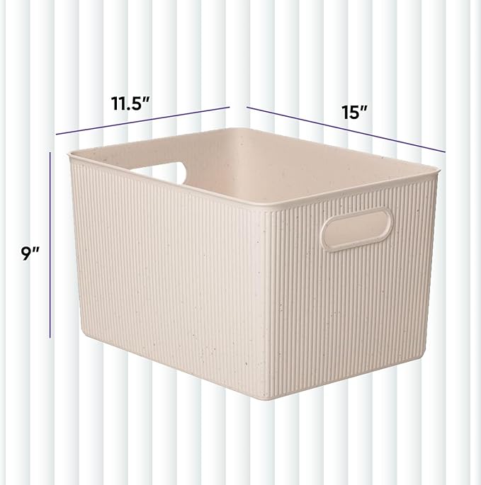 Superio Ribbed Collection - Eco-Friendly Decorative Plastic Basket Open Home Storage Bins Organizer, X-Large (1 Pack) Container Boxes for Organizing Closet Storage Bins for Shelves 22 Liter/23 Quart