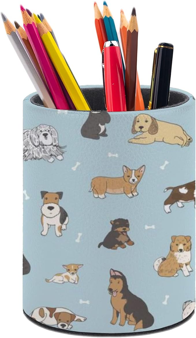 Cute Puppy Dog Pen Holder Pencil Cup for Desk Organizer | Cute Makeup Brush Holder PU Multifunctional Office Suppliesfor Decor Home Classroom School