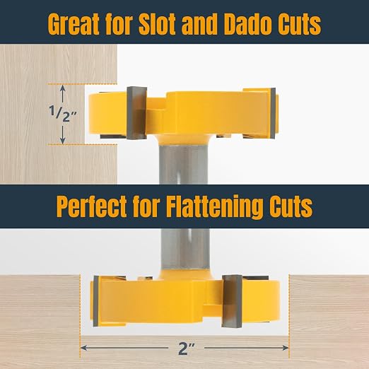 POWERTEC Slab Flattening Router Bit, CNC and Surfacing Router Bit 1/2 Shank, 2" Diameter, 1/2" Cutting Depth, Router Planer Bit - Perfect for Spoilboard Surfacing, Wood Milling Planing - 2PK, 73055-P2